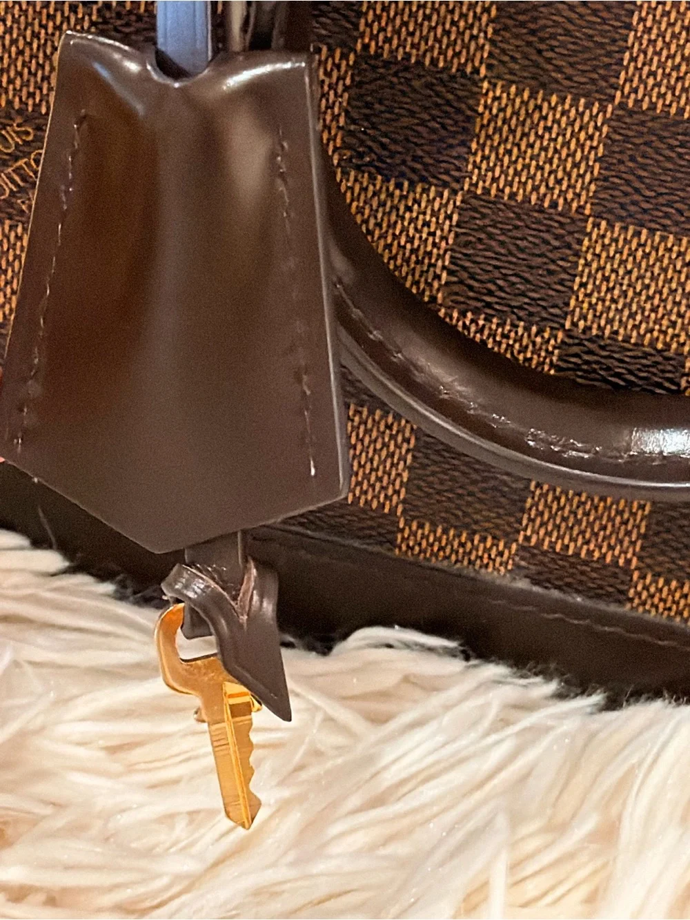 Louis Vuitton Brown Damier Ebene Satchel with Dark Brown Trim and Gold Hardware